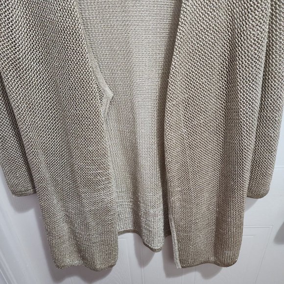 Chicos Travelers Women's Open Knit Open Cardigan Sweater Gold Metallic Sz 0 (S) - Picture 3 of 8